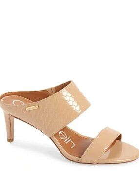 Calvin Klein Cecily Nude Patent Heeled Slide Sandals Size 11